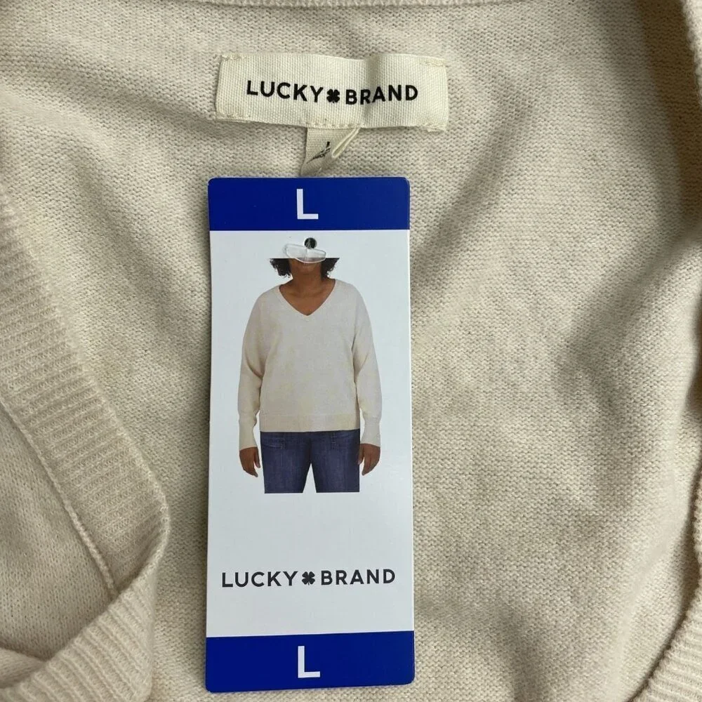 Lucky Brand V-Neck Sweater L Womens Lightweight Casual Knit M0029